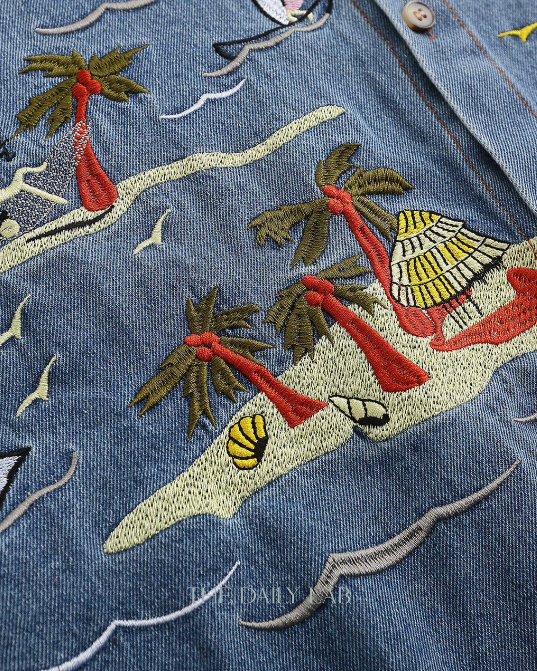 Retro Cartoon Embroidered Denim Shirt