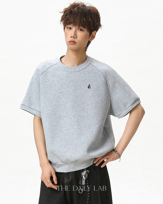 Structured Knit Emblem Tee in Dark Grey