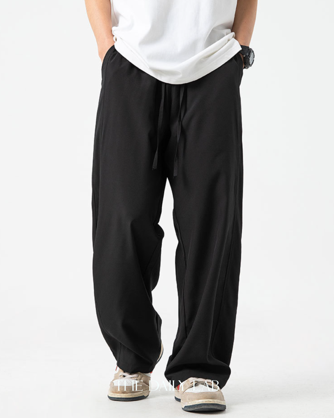 Pocketed Wide Straight Pants in Black