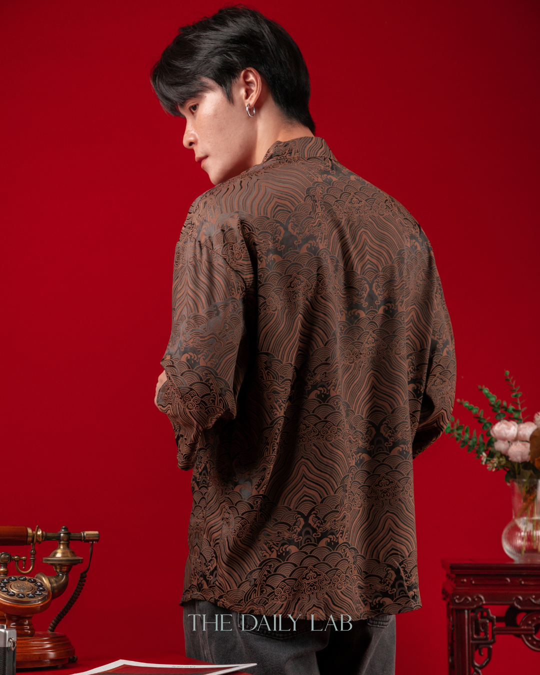 Chinese Style Jacquard Shirt in Brown