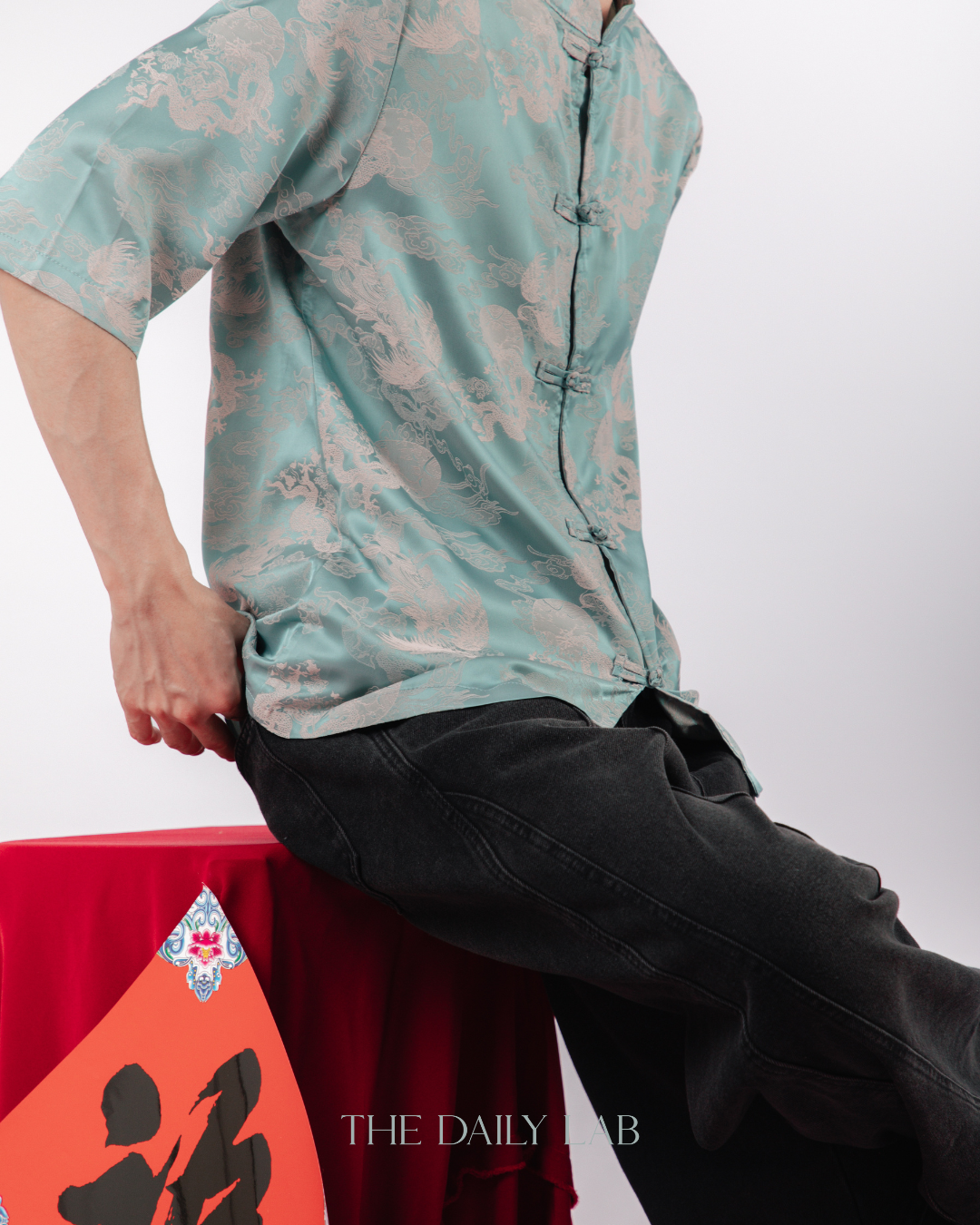 Vintage Jacquard Tang Suit Shirt in Blue