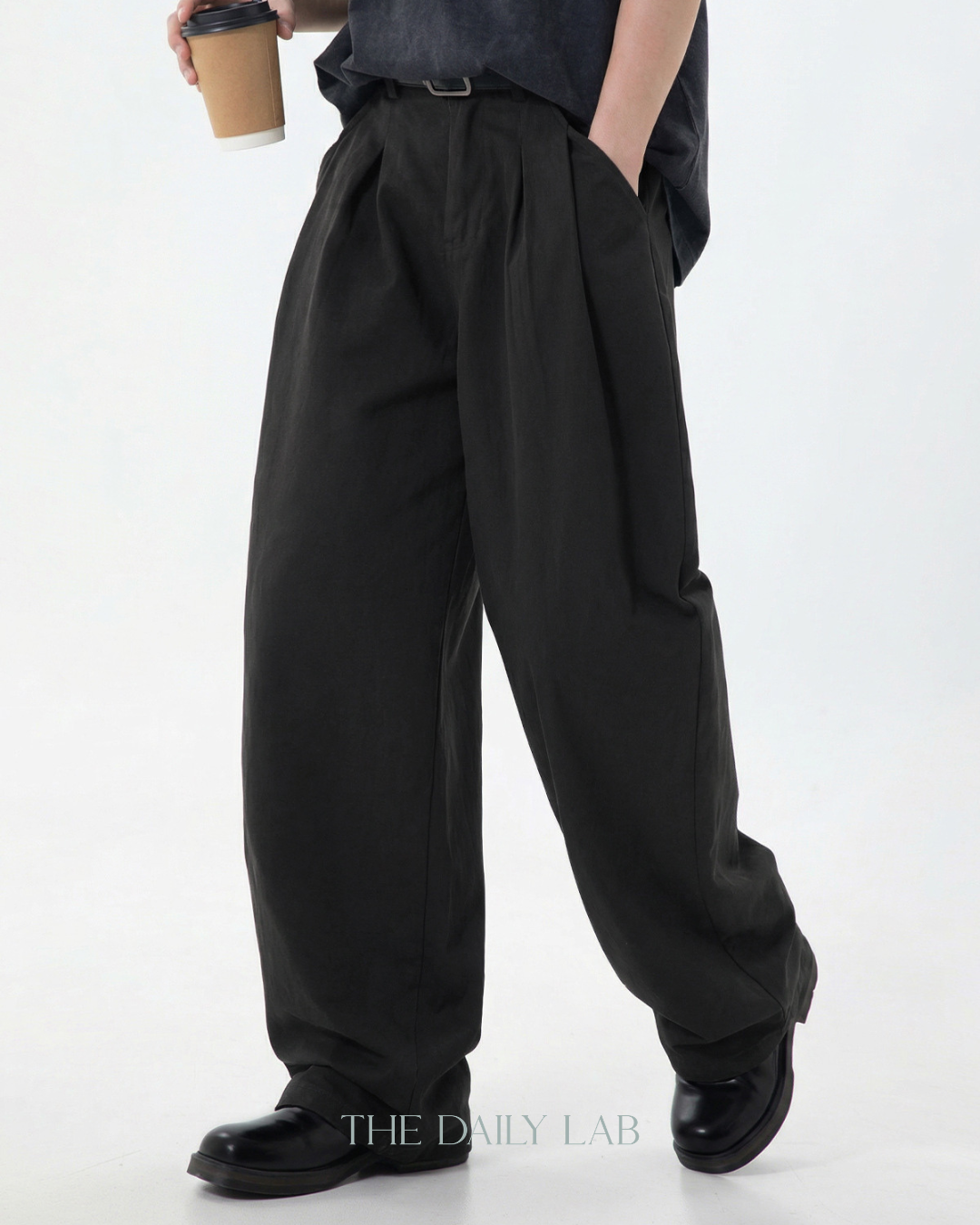 Vintage Double Pleat Straight Pants in Dark Grey