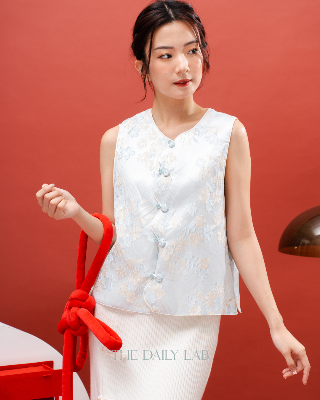 Jacquard Sleeveless Vest in Light Blue