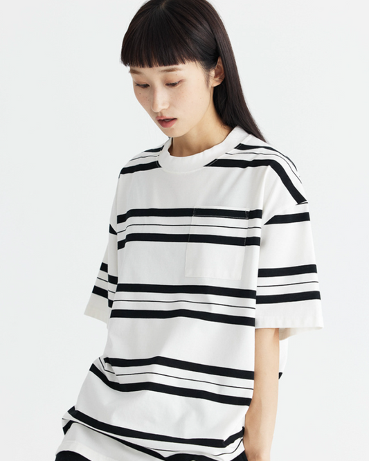 Striped Line Oversized Tee in White