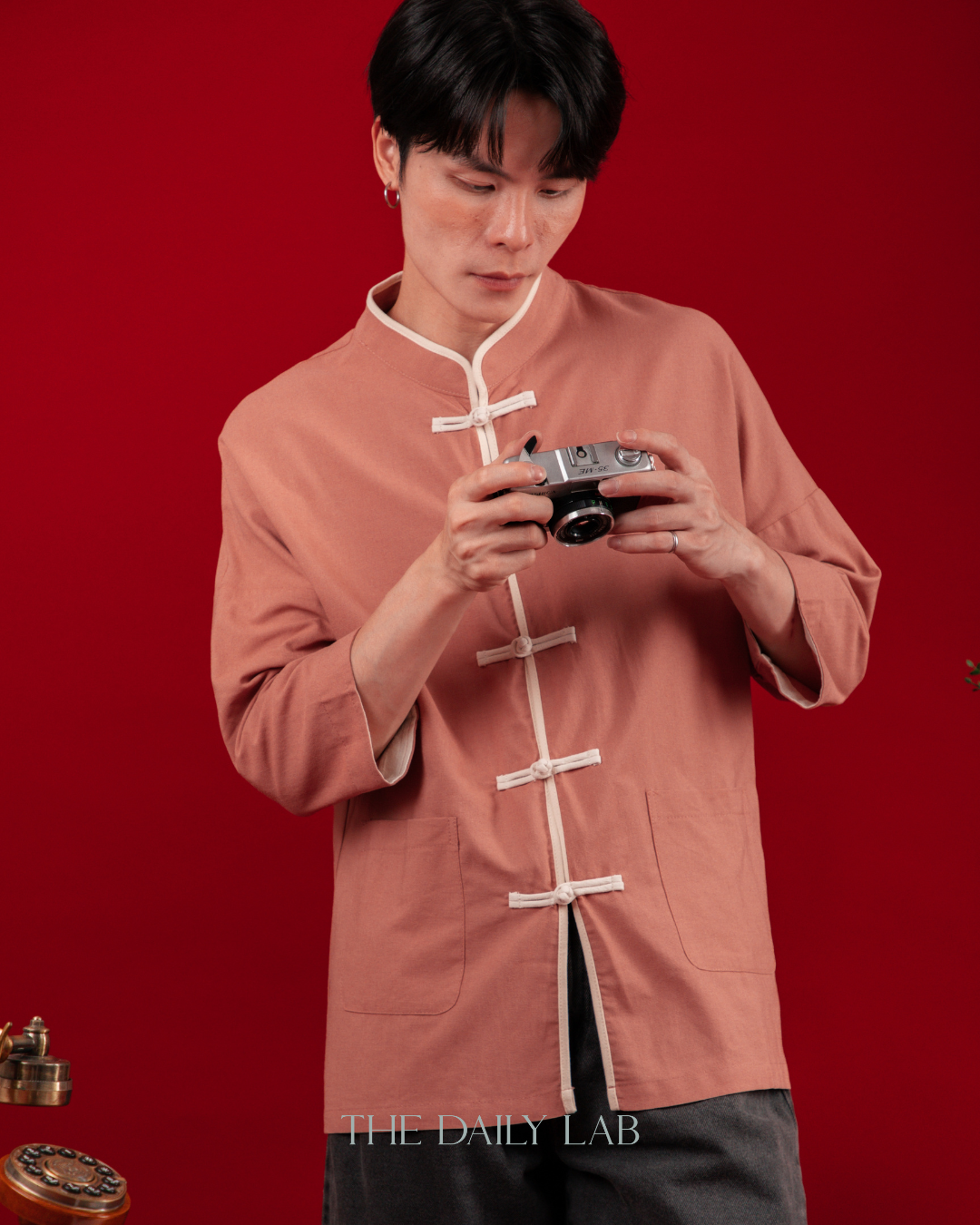 Chinese Style Cotton Linen Shirt in Pink