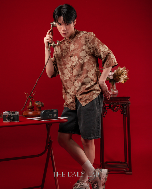 Vintage Jacquard Tang Suit Shirt in Brown