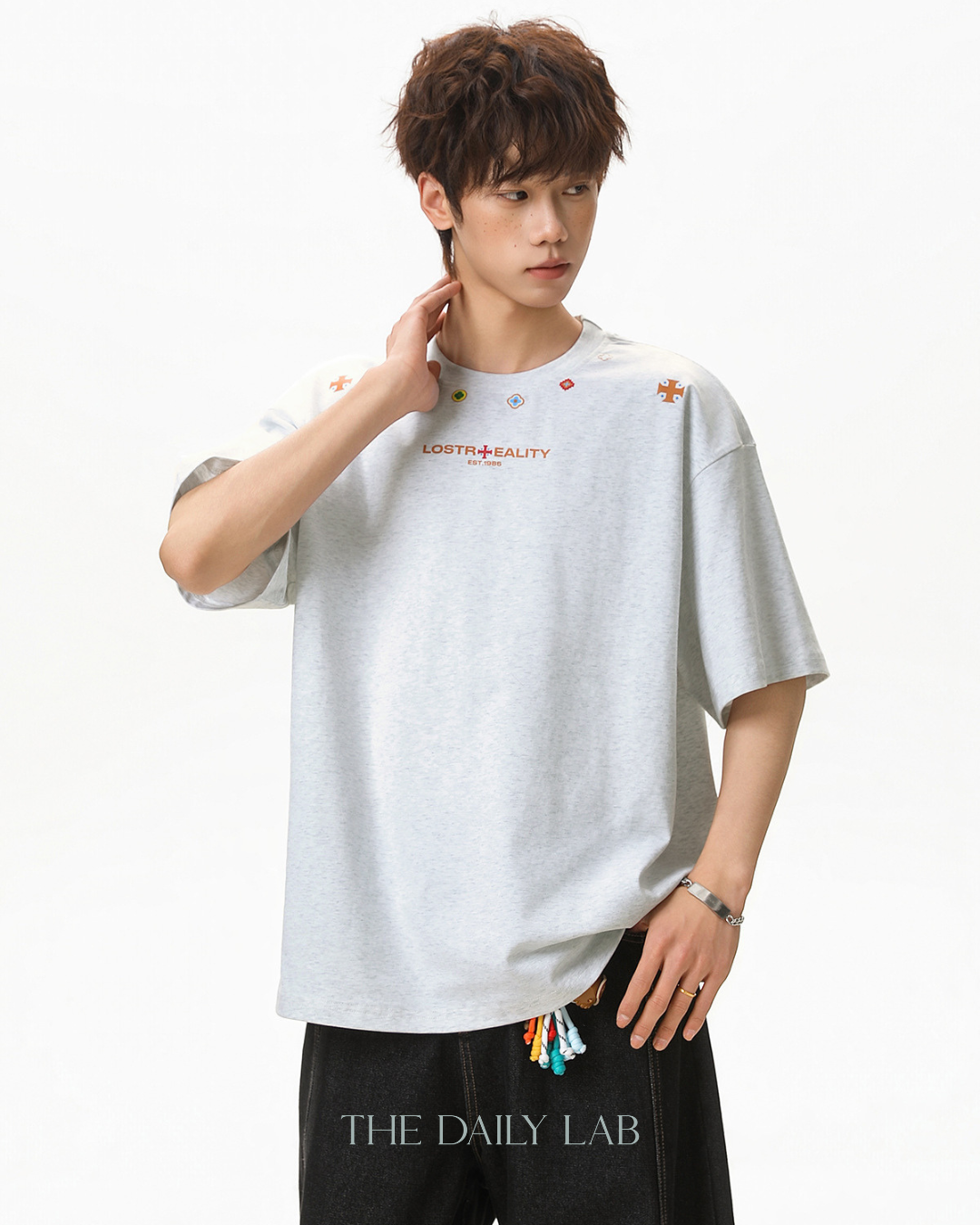 Lost Reality Oversized Tee in Light Grey