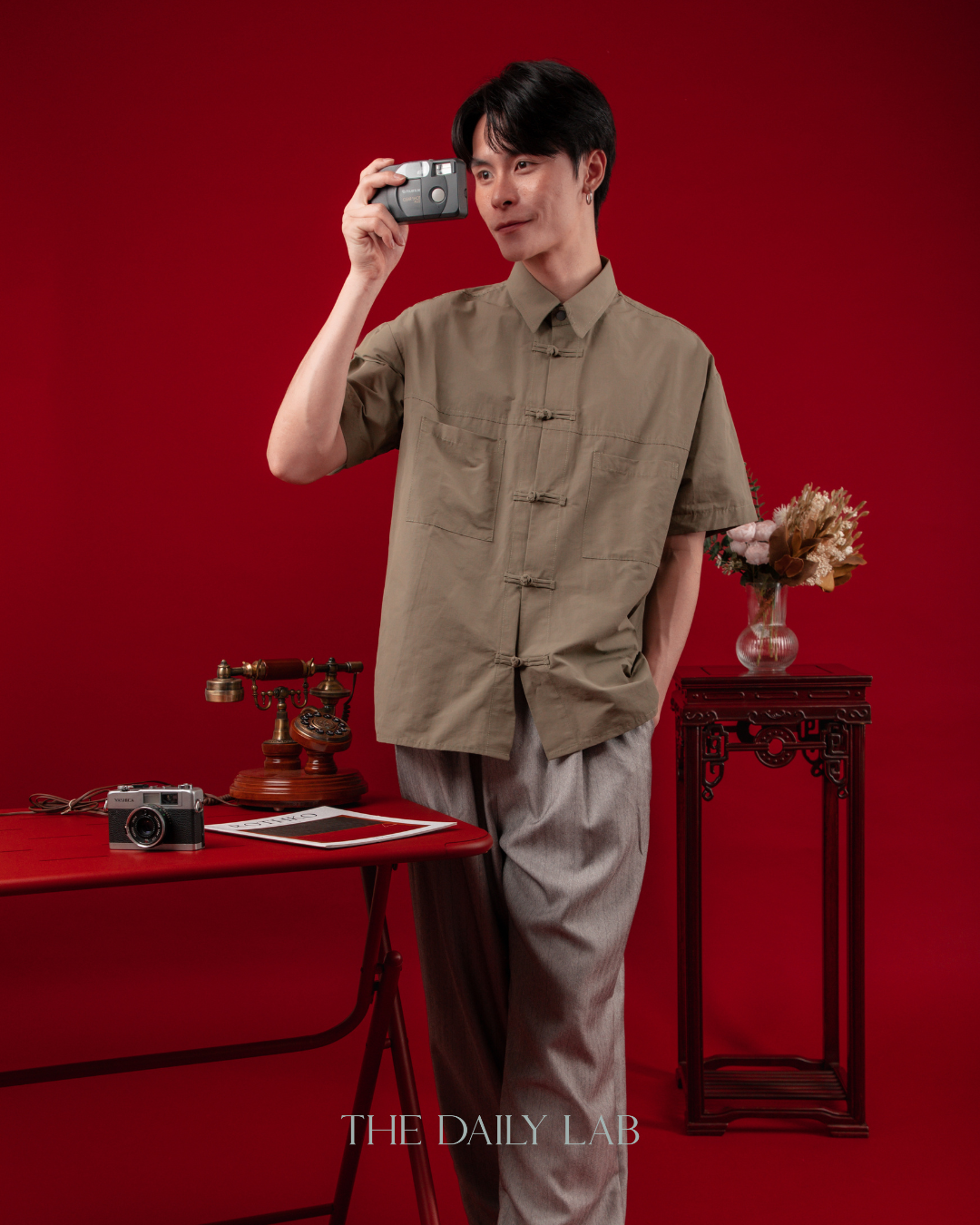 Vintage Mandarin Button Utility Shirt