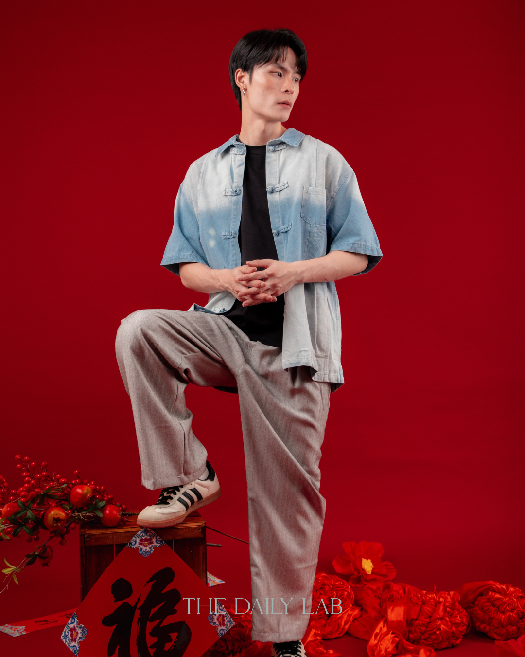 Chinese Style Denim Short Sleeve