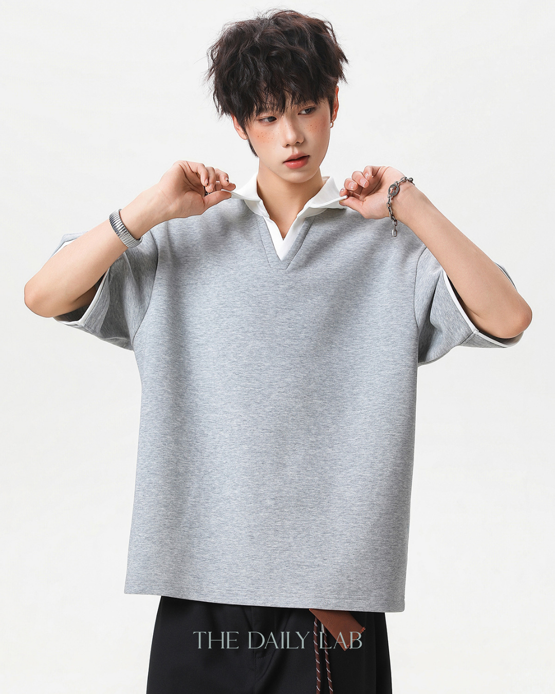 Clean Fit Contrast Polo Shirt in Grey