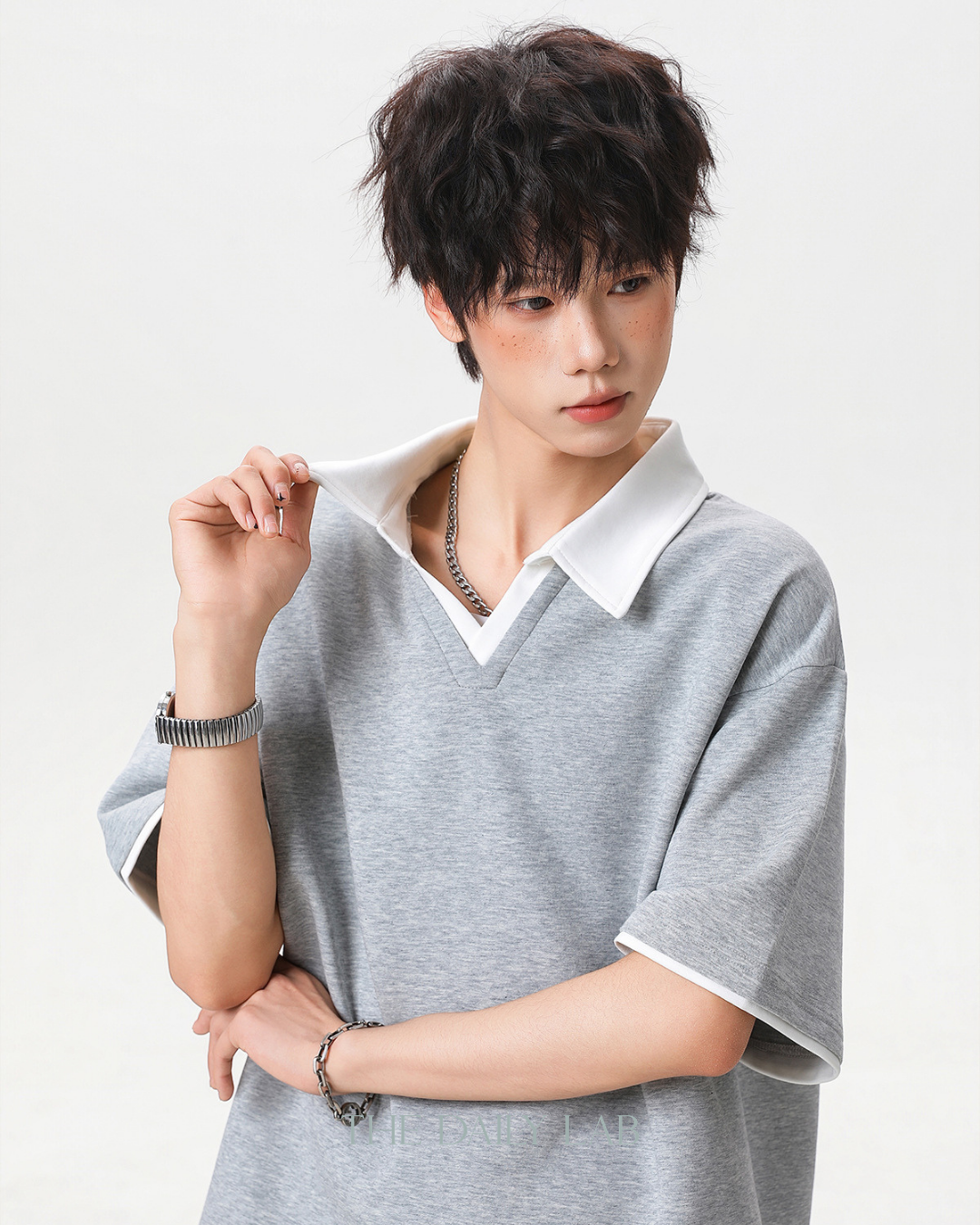 Clean Fit Contrast Polo Shirt in Grey