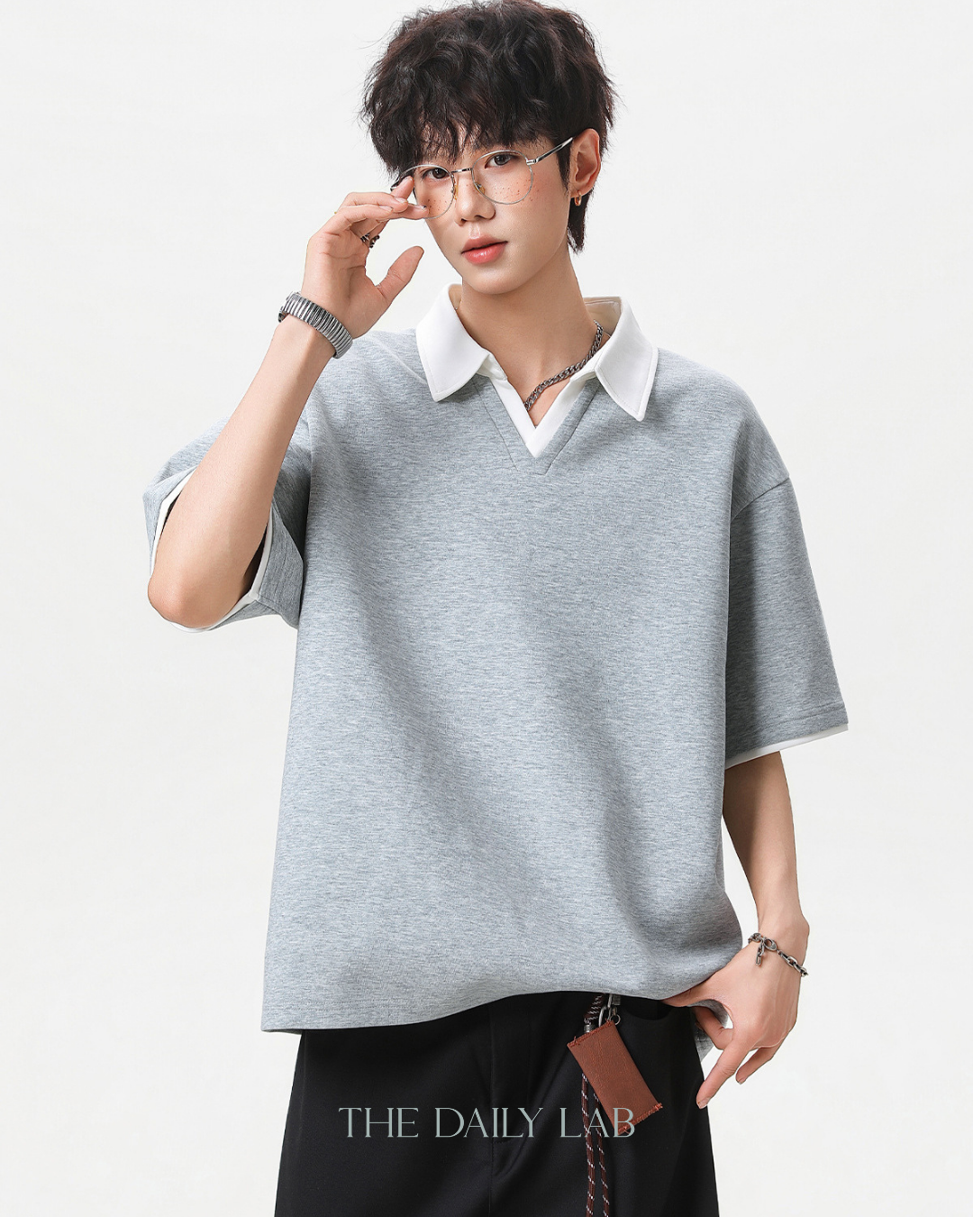 Clean Fit Contrast Polo Shirt in Grey