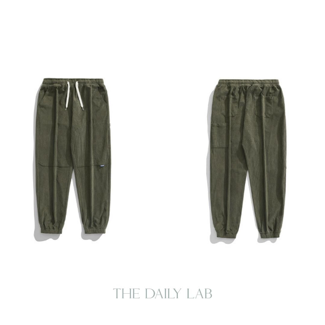 Corduroy Patchwork Long Pants in Green