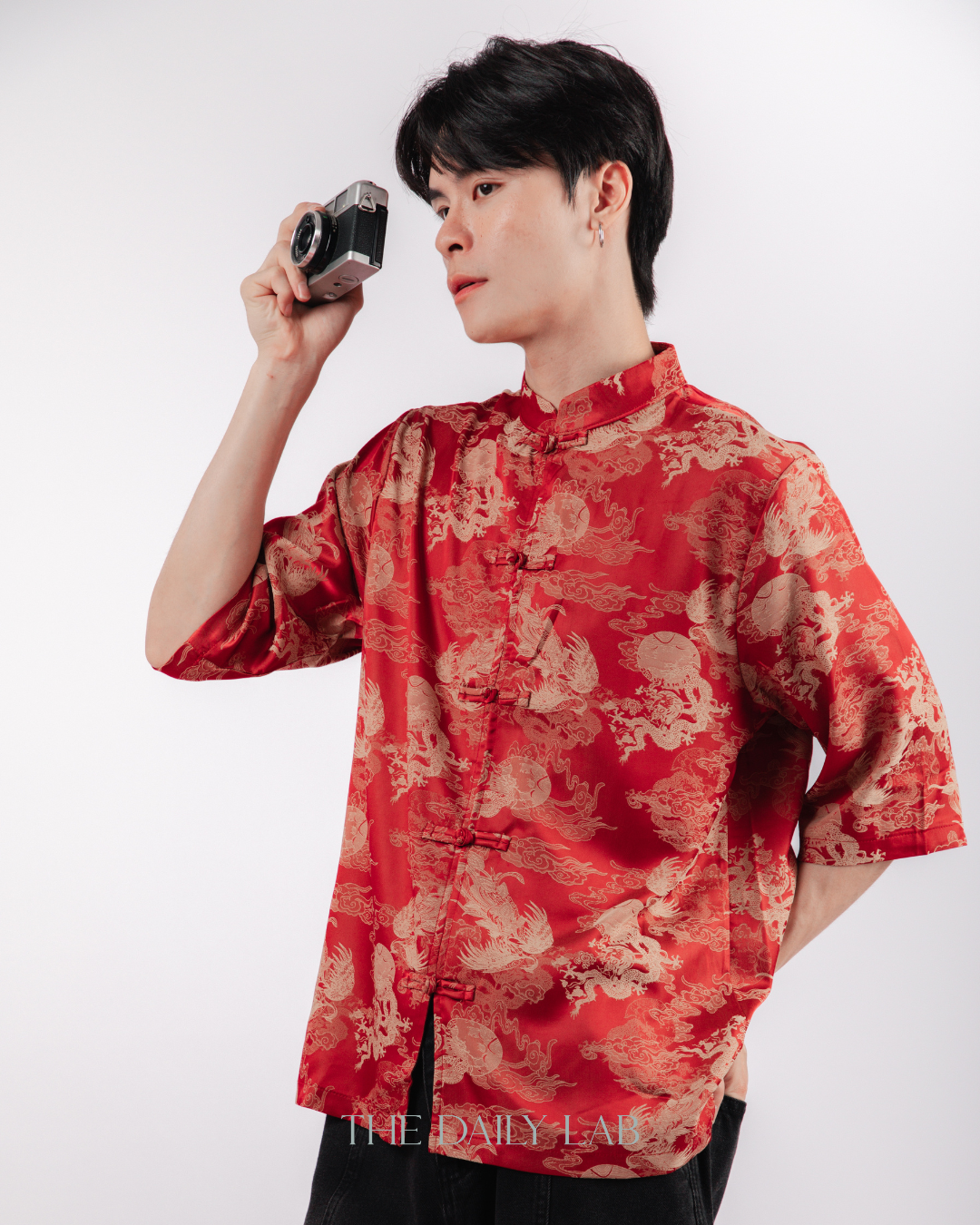 Vintage Jacquard Tang Suit Shirt in Red