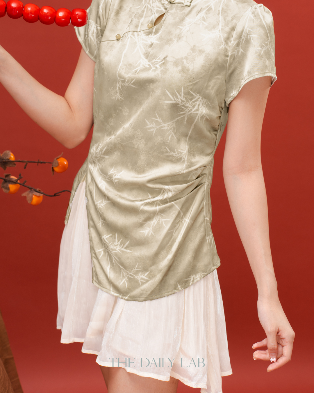 Green Asymmetrical Qipao Dress