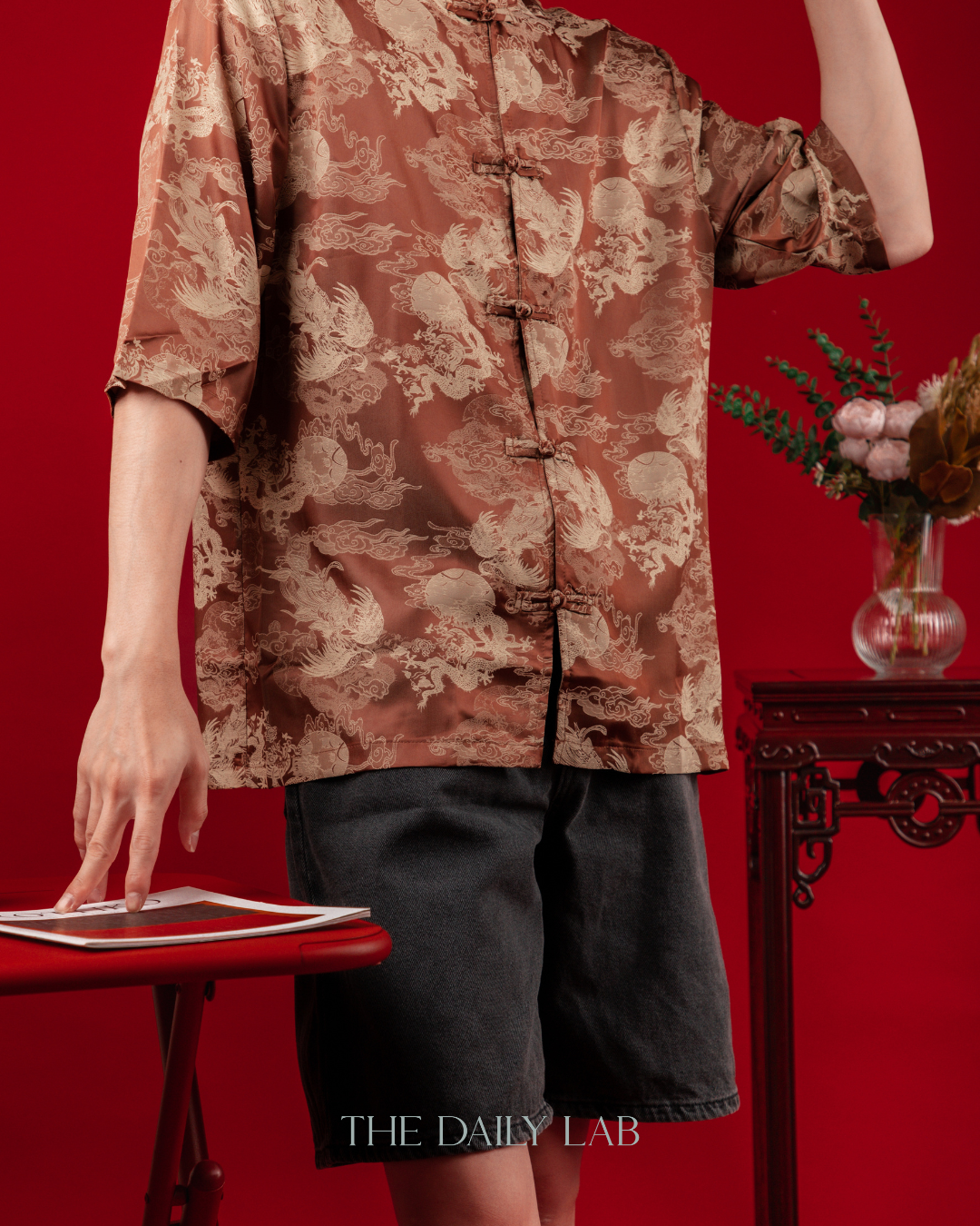 Vintage Jacquard Tang Suit Shirt in Brown