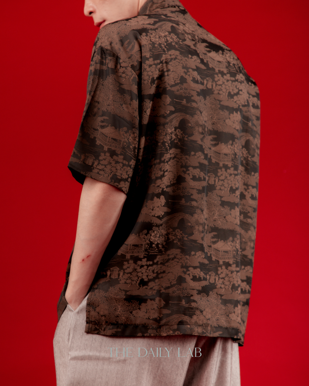 Lightweight Mandarin Collar Shirt in Brown