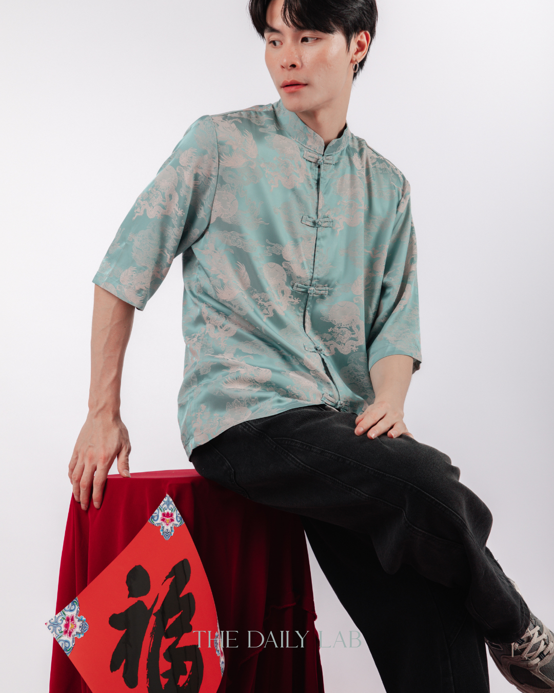 Vintage Jacquard Tang Suit Shirt in Blue