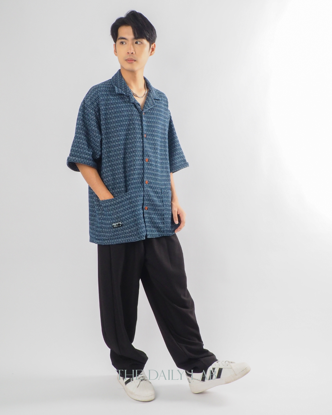Japanese Retro Workwear Denim Shirt in Blue