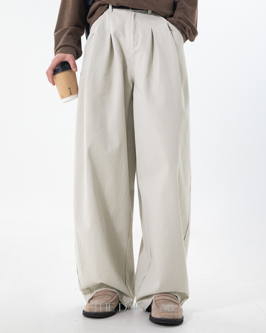 Vintage Double Pleat Straight Pants in Beige