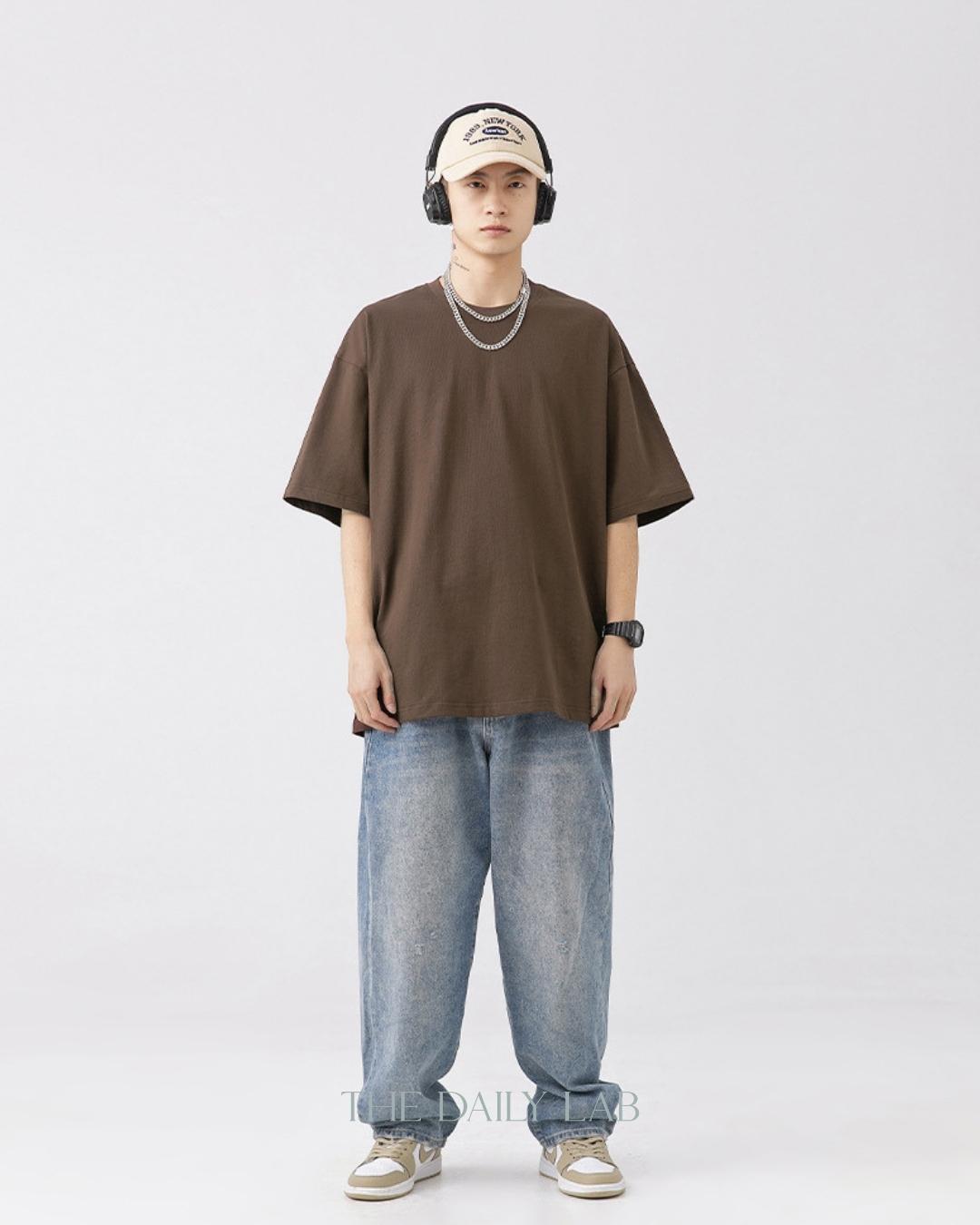 200G Cotton Oversized Tee in Brown