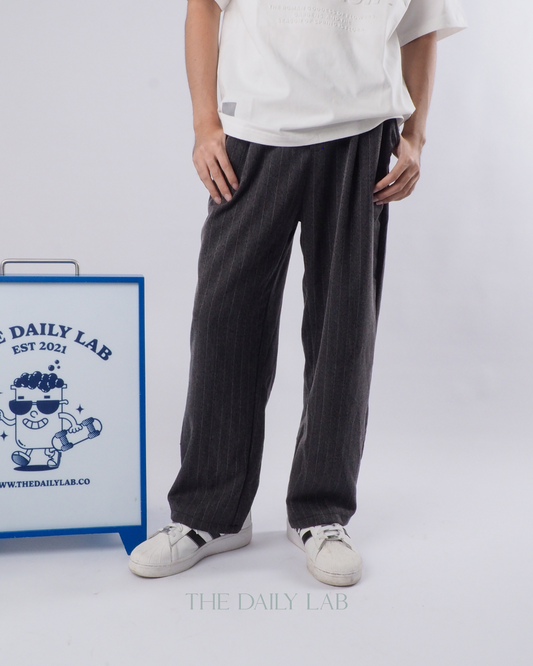 Double Waist Stripe Pants in Dark Grey