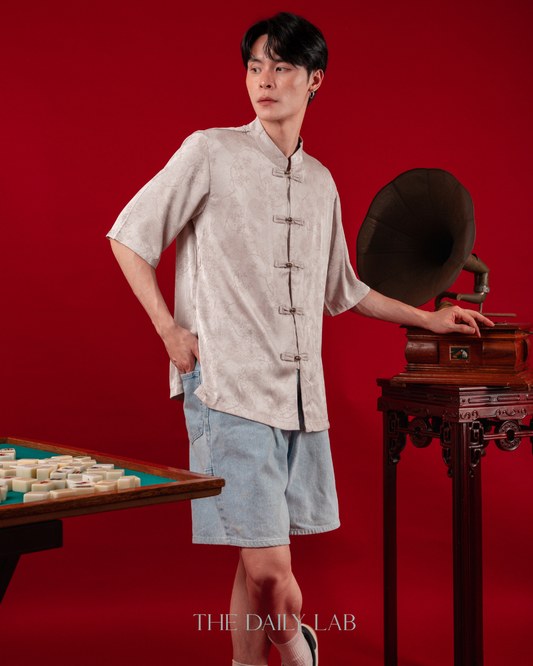 Ice Silk Mandarin Shirt in Mocha