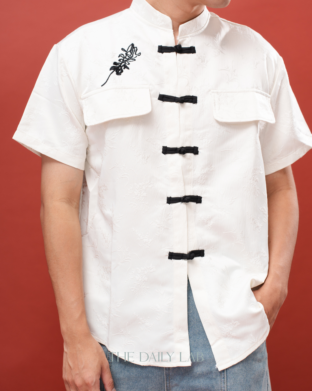 Embroidered Mandarin Collar Tang Shirt