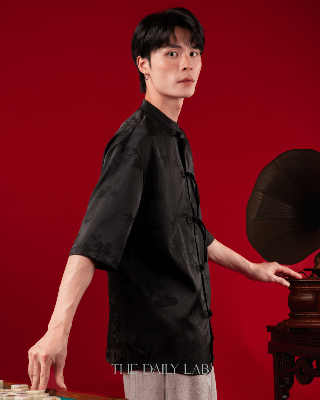 Vintage Mandarin Collar Coat in Black