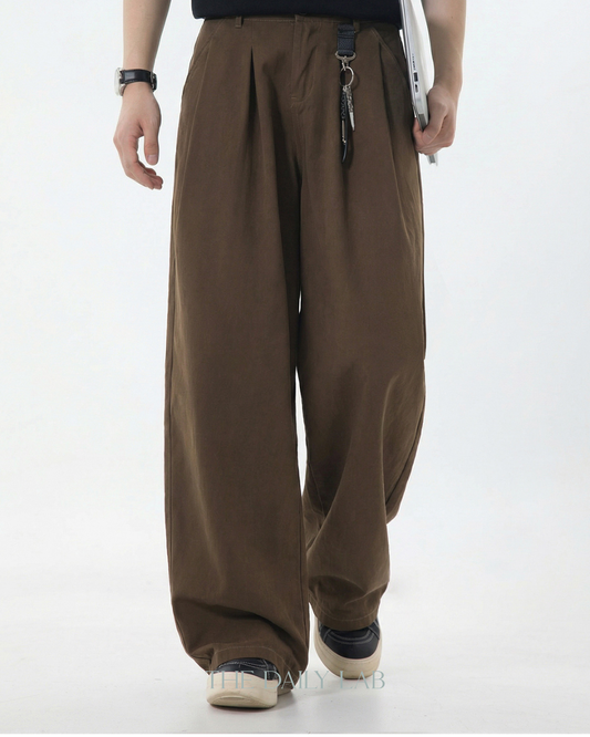 Vintage Double Pleat Straight Pants in Brown