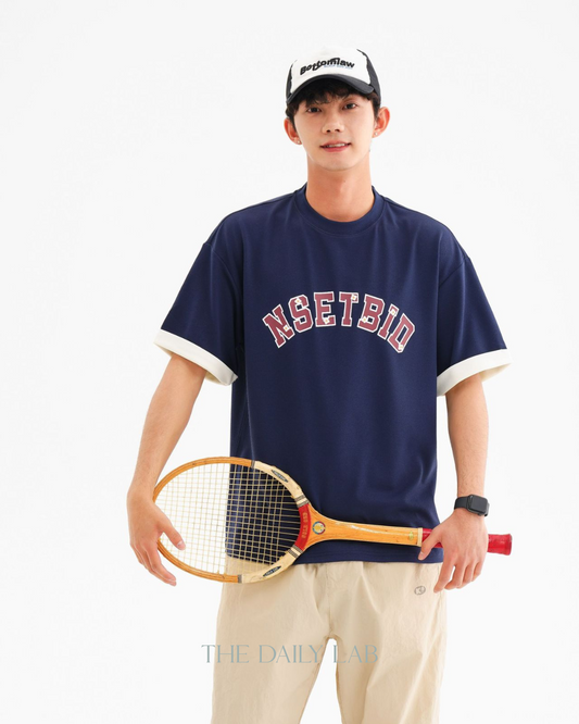 Vintage Japanese Style  Short Sleeve Tee In Navy Blue