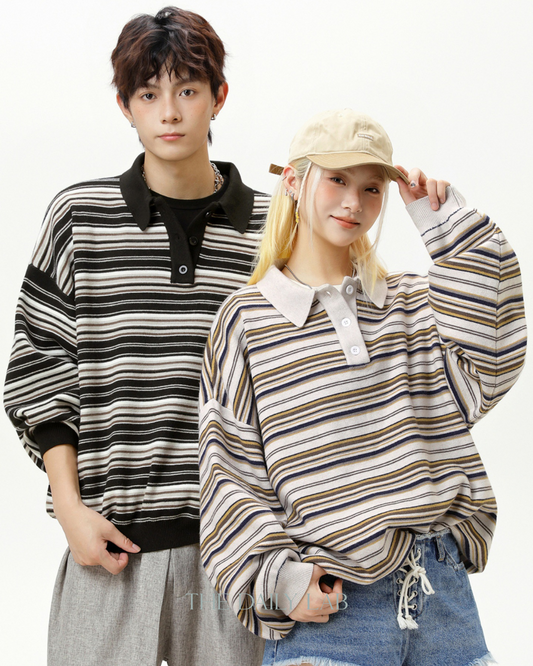 Vintage Striped Loose Casual T-Shirt in Black
