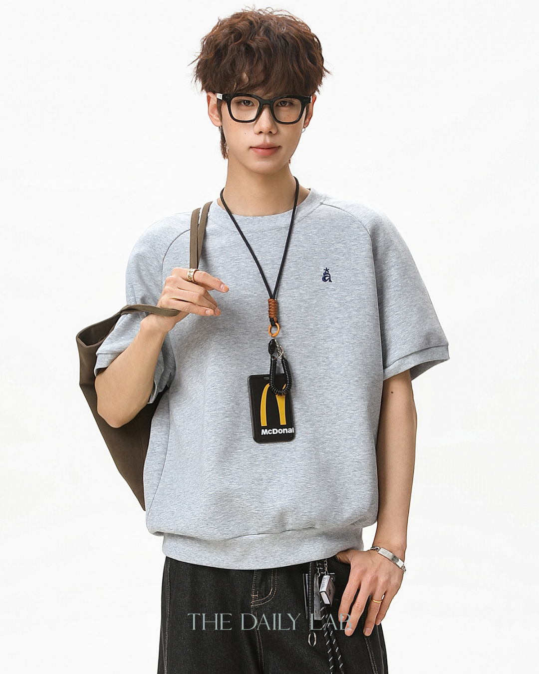 Structured Knit Emblem Tee in Dark Grey