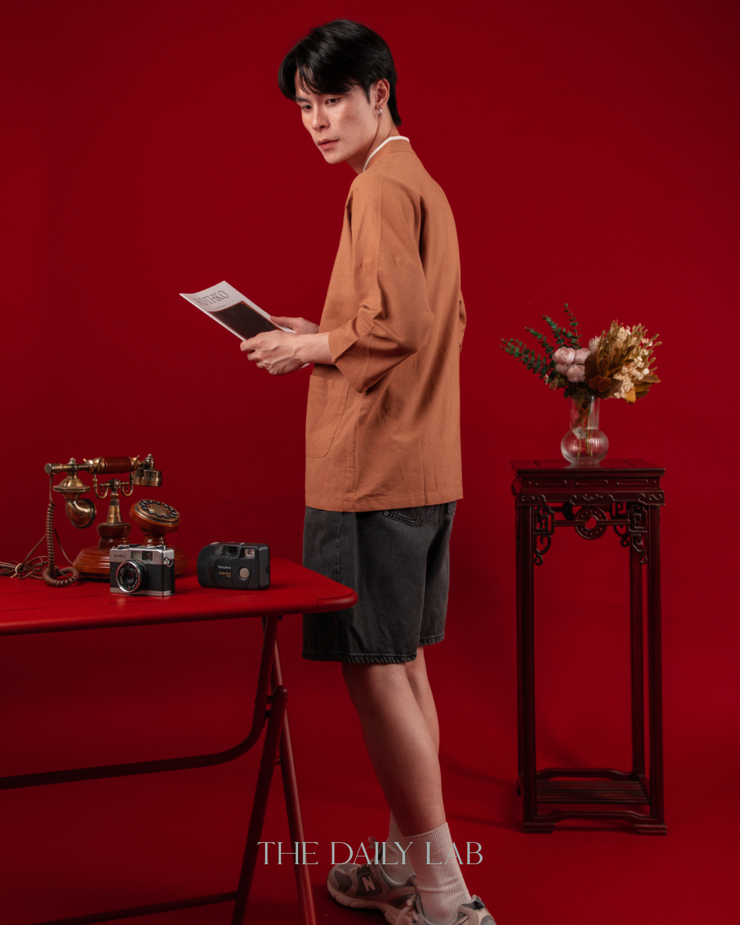 Chinese Style Cotton Linen Shirt in Coffee