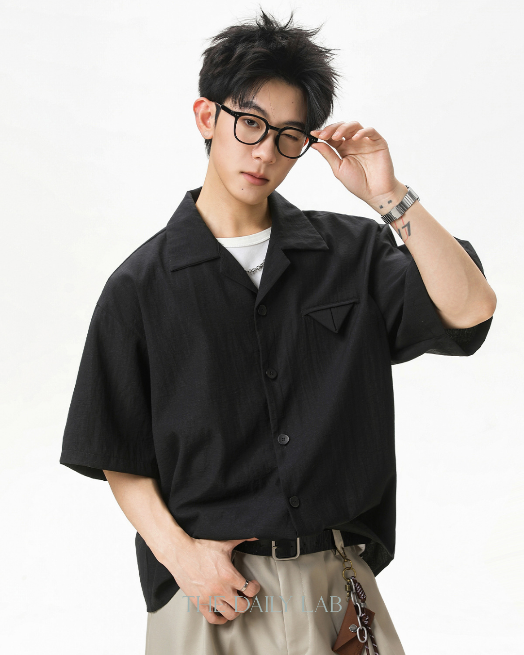Zen Texture Camp Shirt in Black