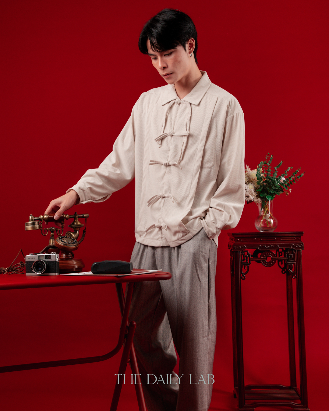 Spring Chinese Button Shirt Jacket in Beige