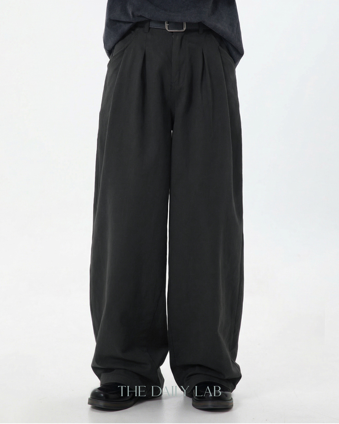 Vintage Double Pleat Straight Pants in Dark Grey
