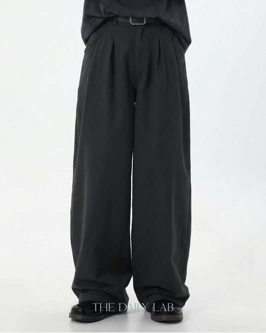 Vintage Double Pleat Straight Pants in Dark Grey