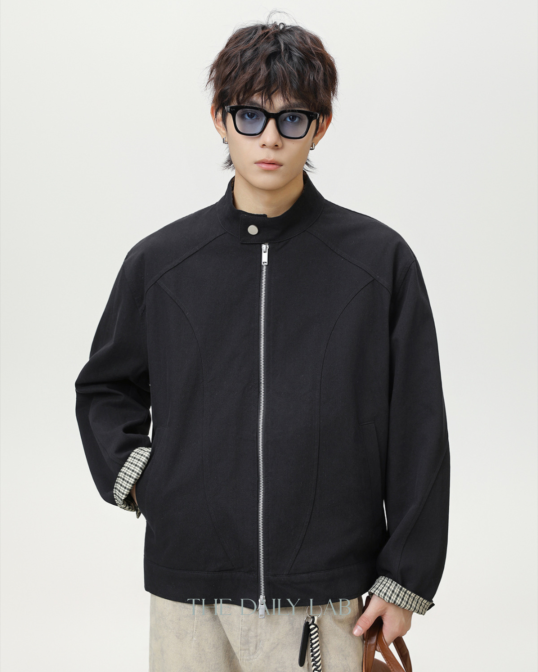 Vintage Checkered Harrington Jacket in Black