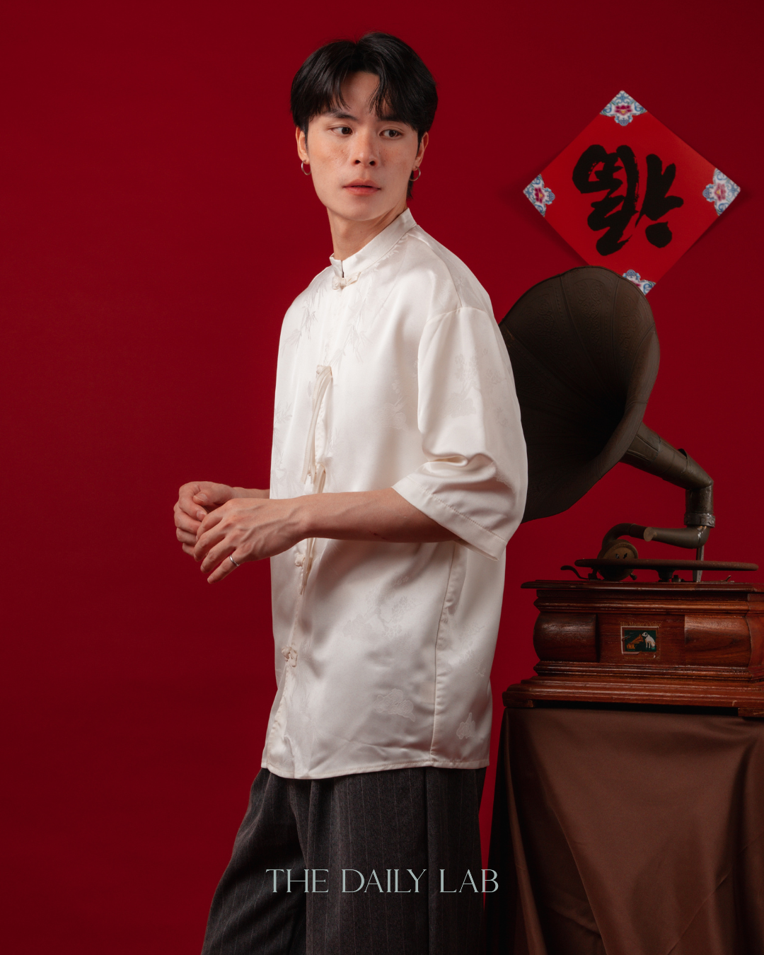 Vintage Mandarin Collar Coat in Beige