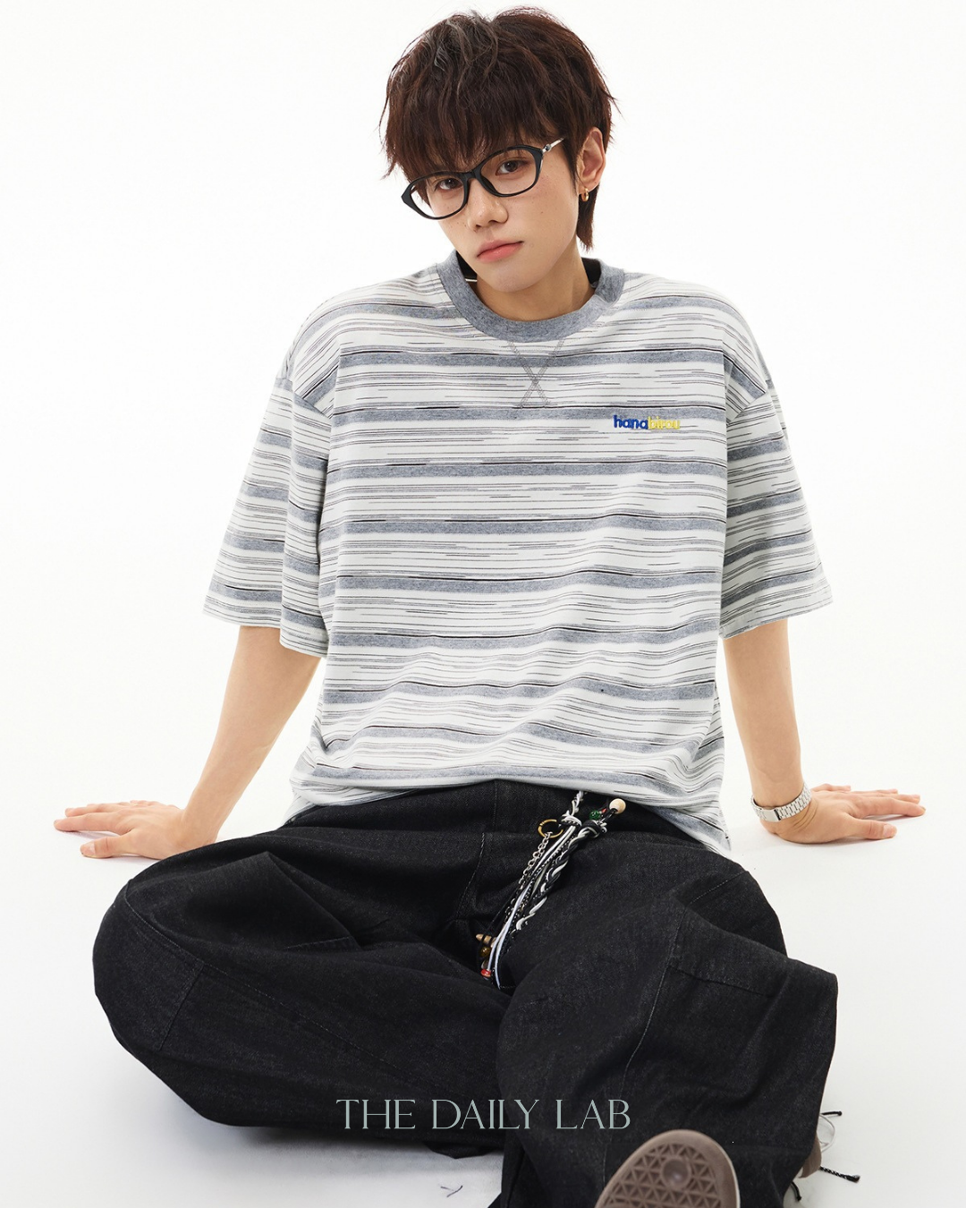 Striped Cotton Tee in Grey