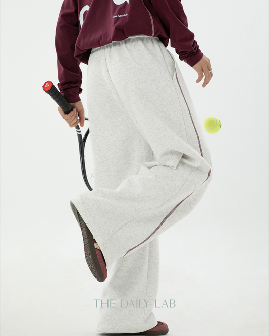 Heavyweight Color-blocked With Contrast Stitching Casual Pants In White