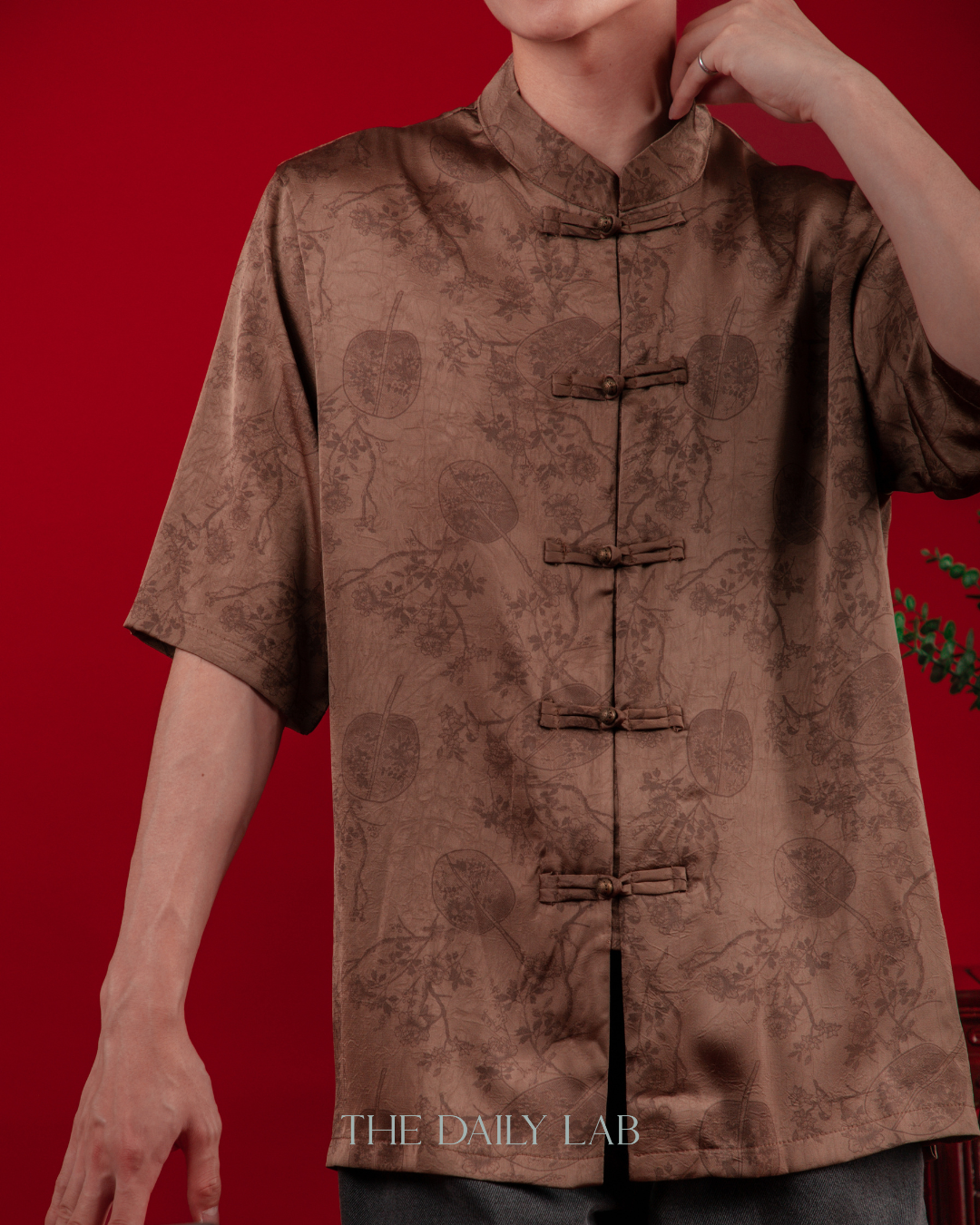 Chinese Style Ice Silk Shirt in Brown