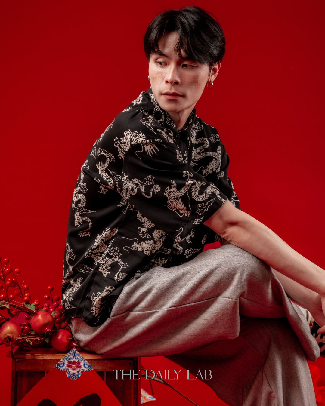 Black Gold Dragon Chinese Shirt in Black