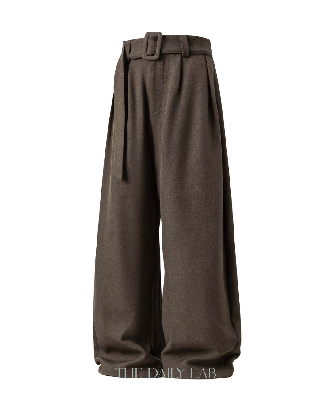 Pleated Draped Curved-Slit Suit Trousers In Brown