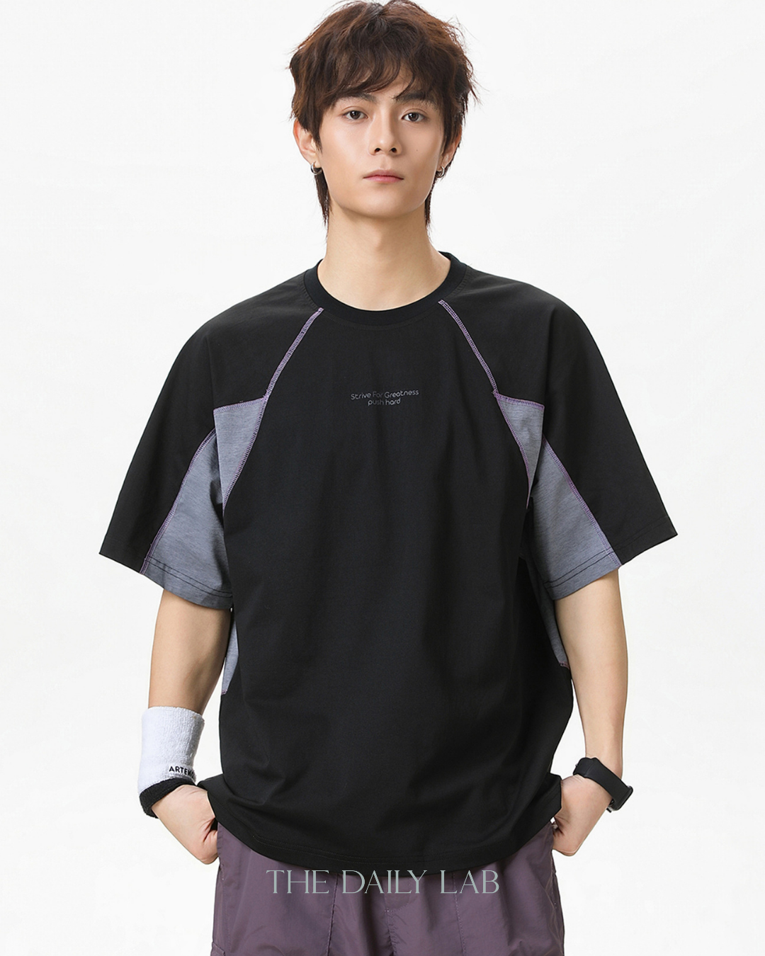 Street Colorblock Print Tee in Black
