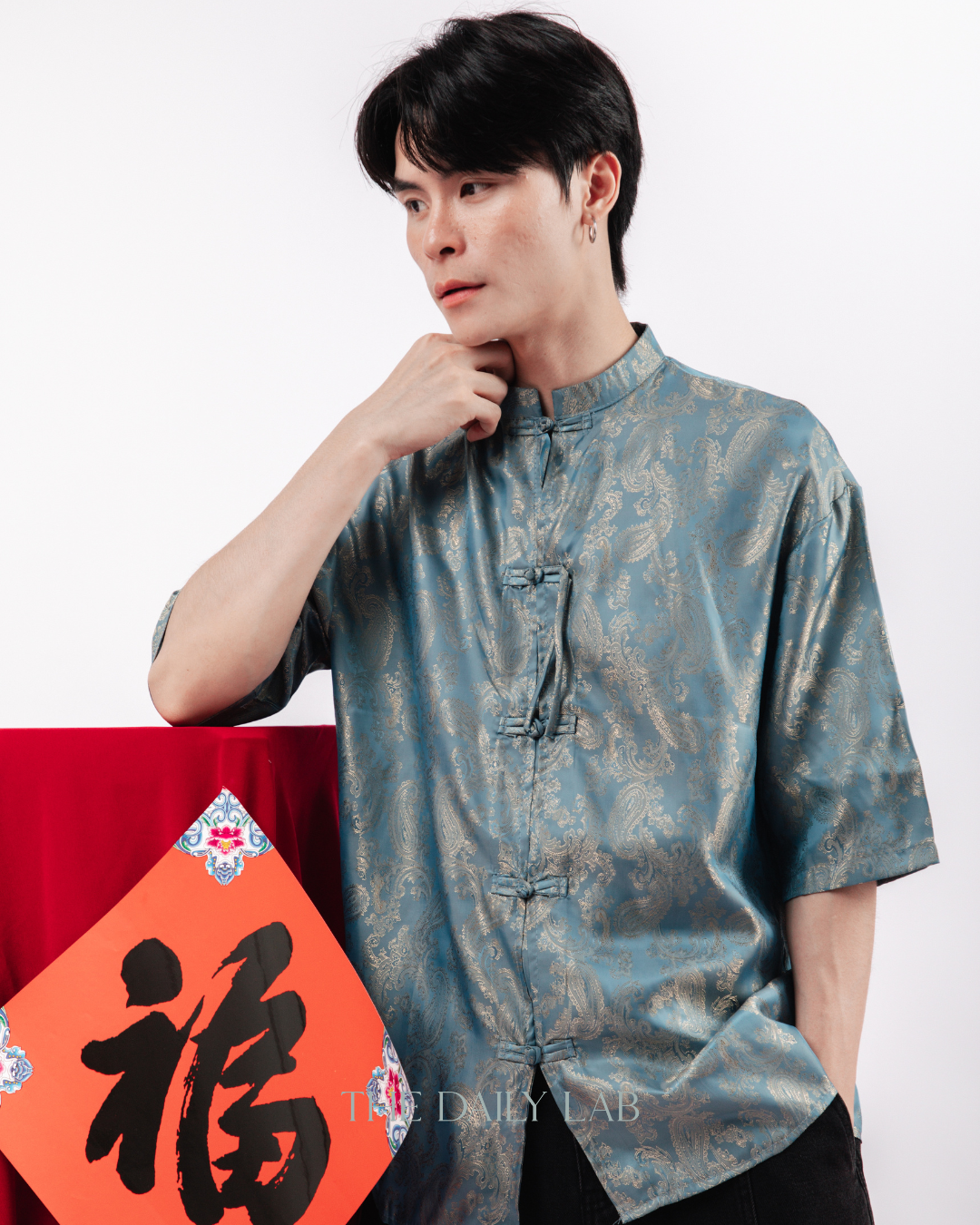 Chinese Style Phoenix Jacquard Shirt in Blue