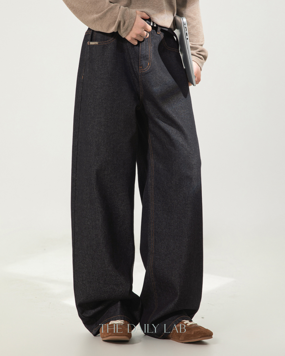 Raw Black Denim Straight Pants