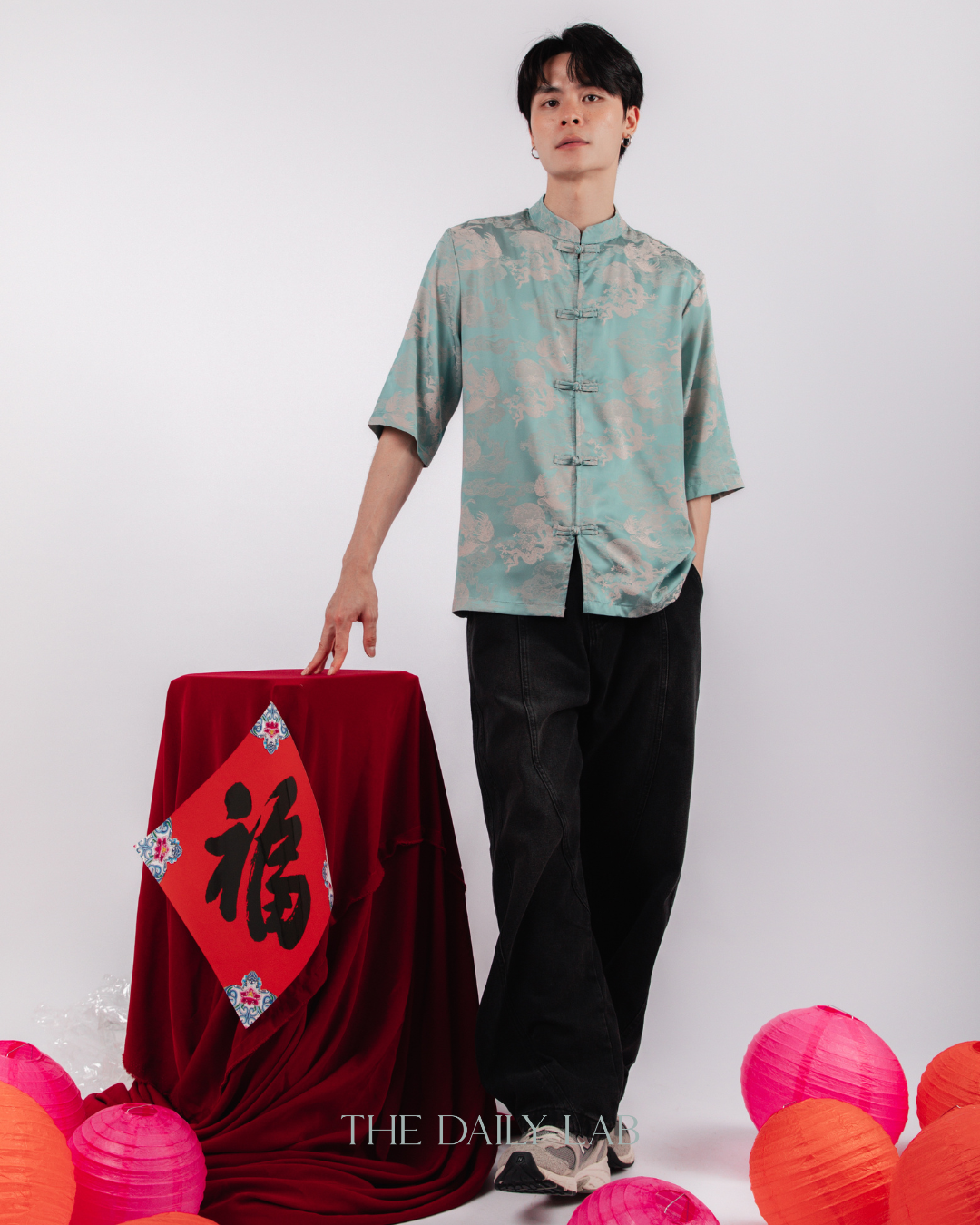 Vintage Jacquard Tang Suit Shirt in Blue