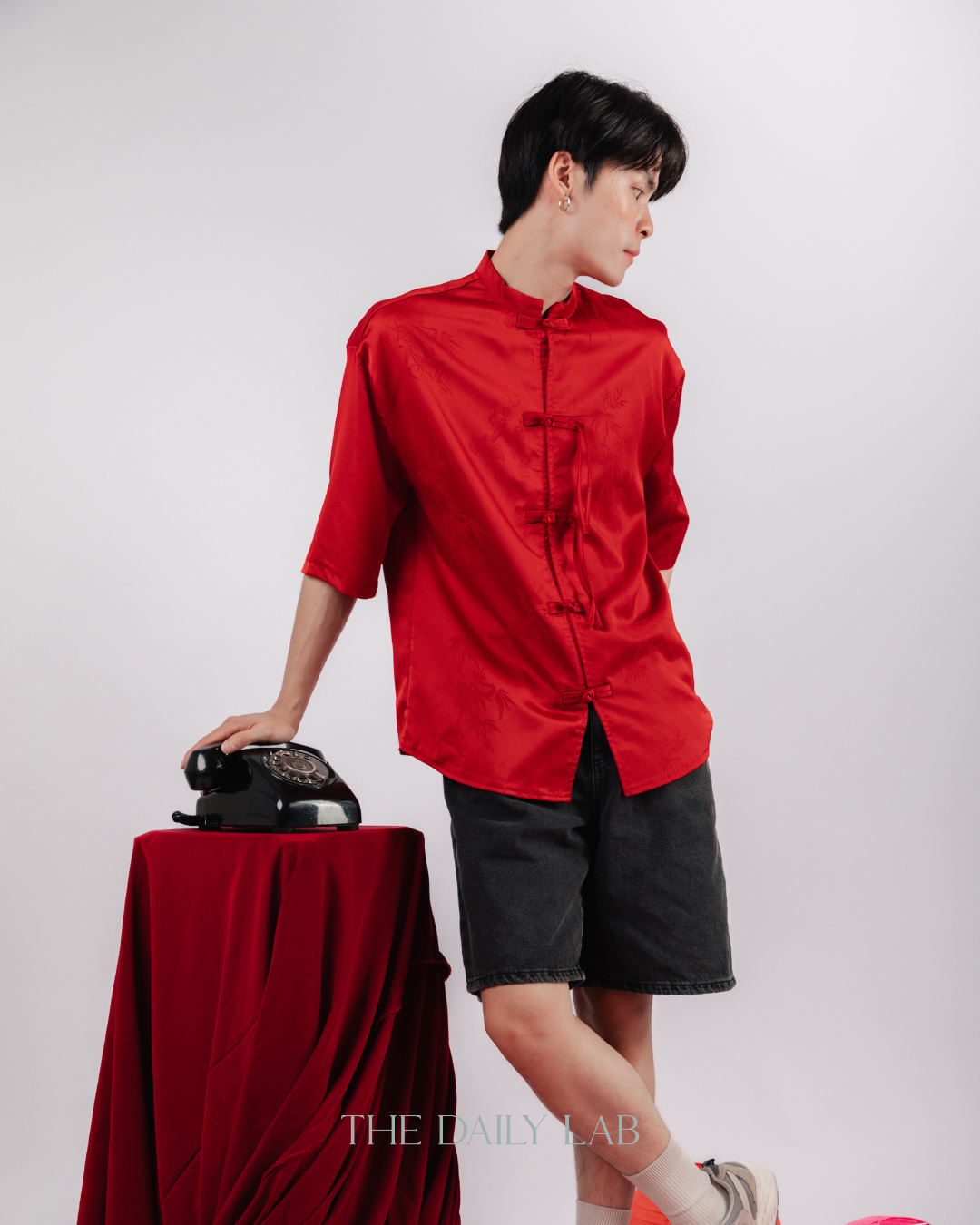 Vintage Mandarin Collar Coat in Red